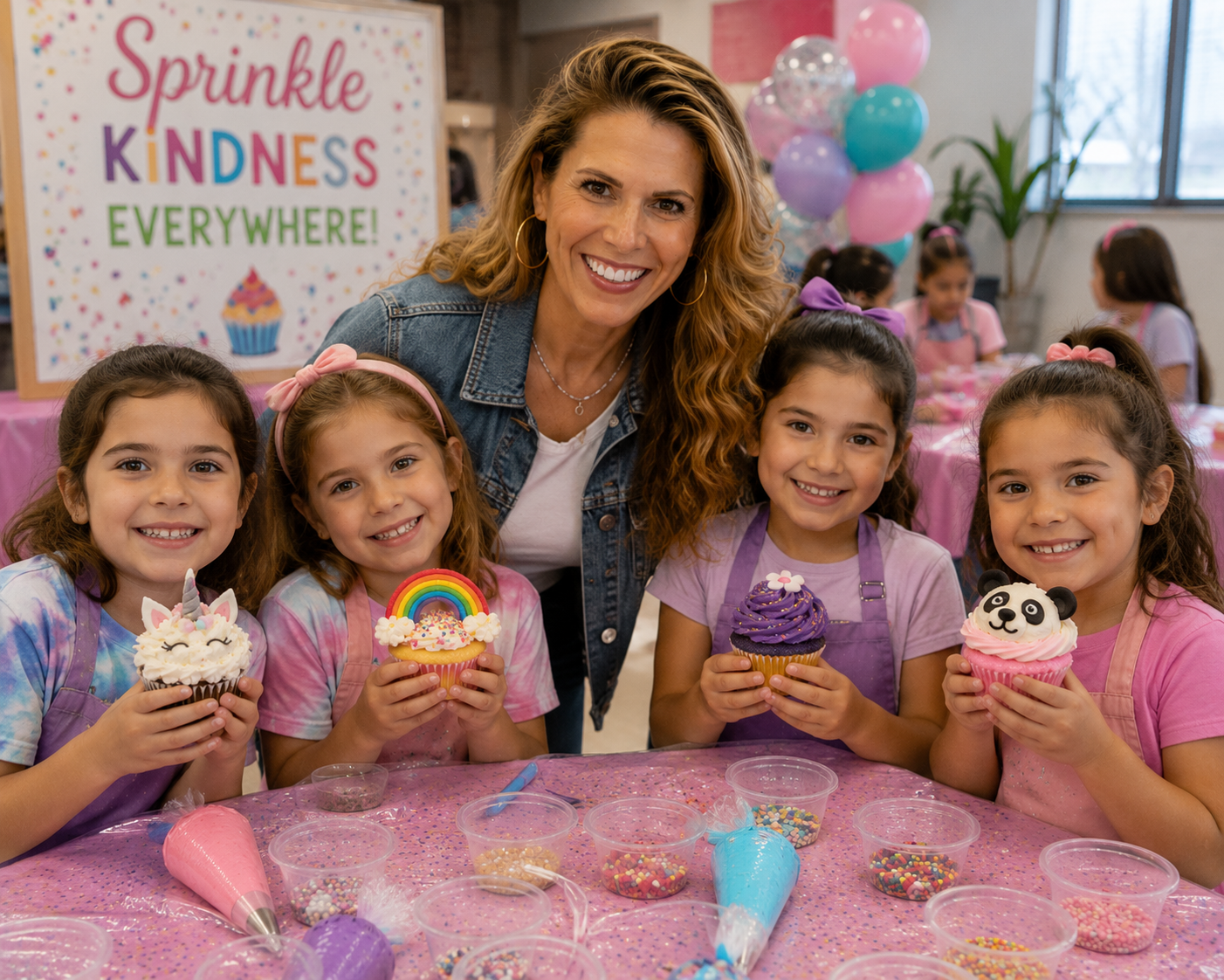 Four girls participating in a Sprinkle Mom decorating program